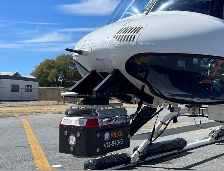 Riegl VQ-840 Lidar mounted to the front of the AS350-B2 for Aerial Lidar